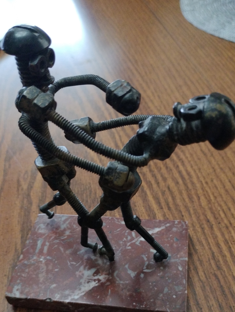 Industrial Metal Sculpture - Black Nut & Bolt Figurine Fighters